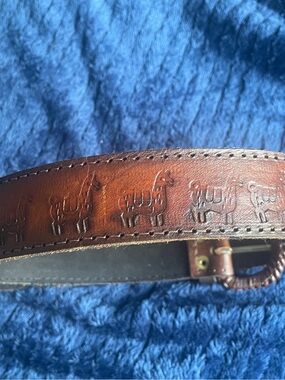 Vintage Syle Brown Leather Money Belt with Embossed llama figures
